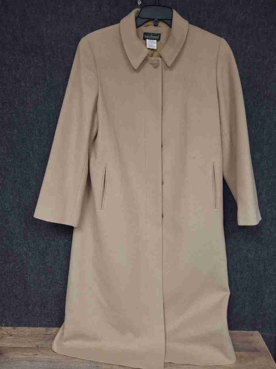 Vintage 90s Harve Benard Women's Tan Wool Cashmere Blend Overcoat Sz 10P