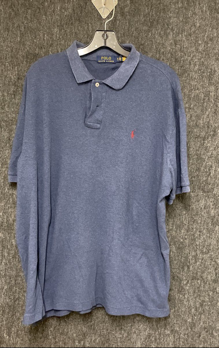 Polo Ralph Lauren Men's Blue Heathered Short Sleeve Polo Shirt Red Pony Sz XL