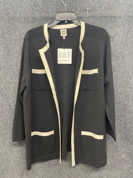 Anne Klein Women's Malibu Tipped Open Front Cardigan Black White Sz XL NWT