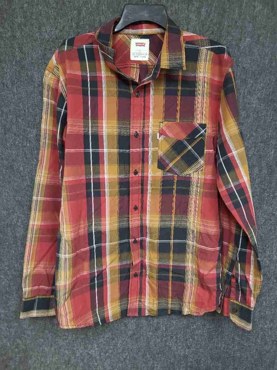 Levi's Men's Plaid Long Sleeve Button Up Shirt Red Orange Yellow Sz L