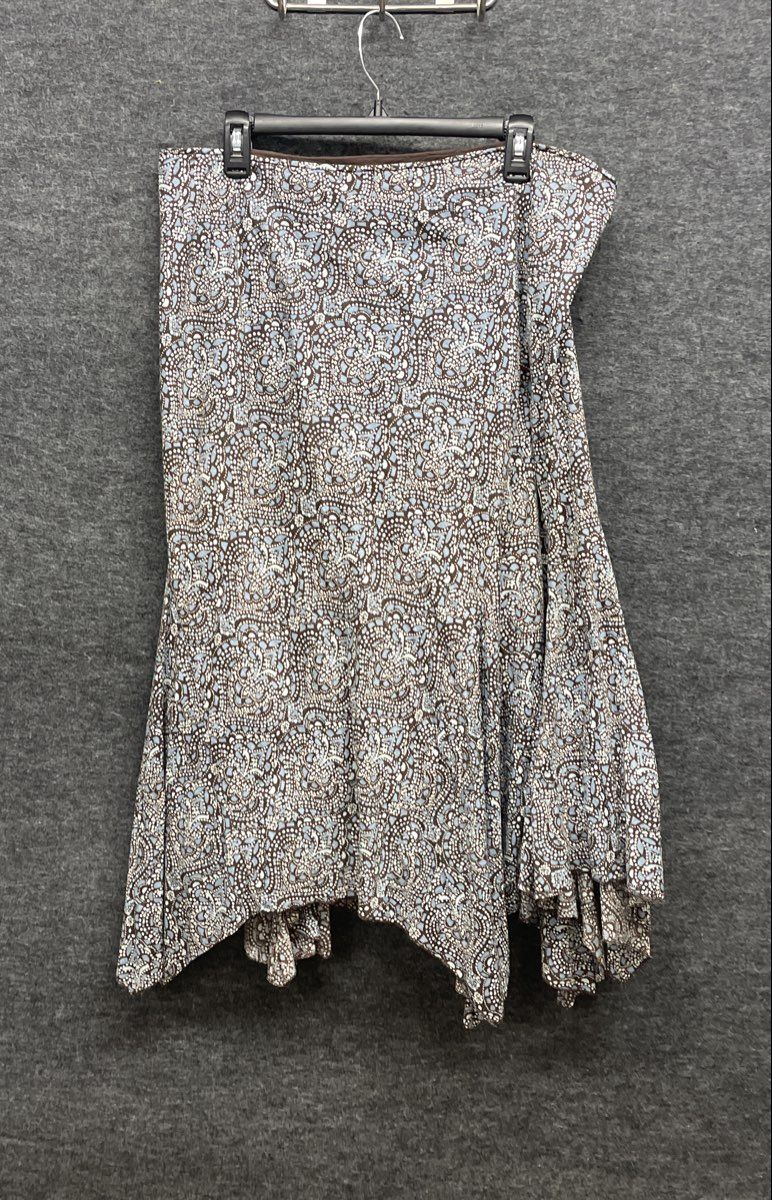 a.n.a Women's Brown Blue Paisley Handkerchief Hem Cotton Skirt Sz 14W