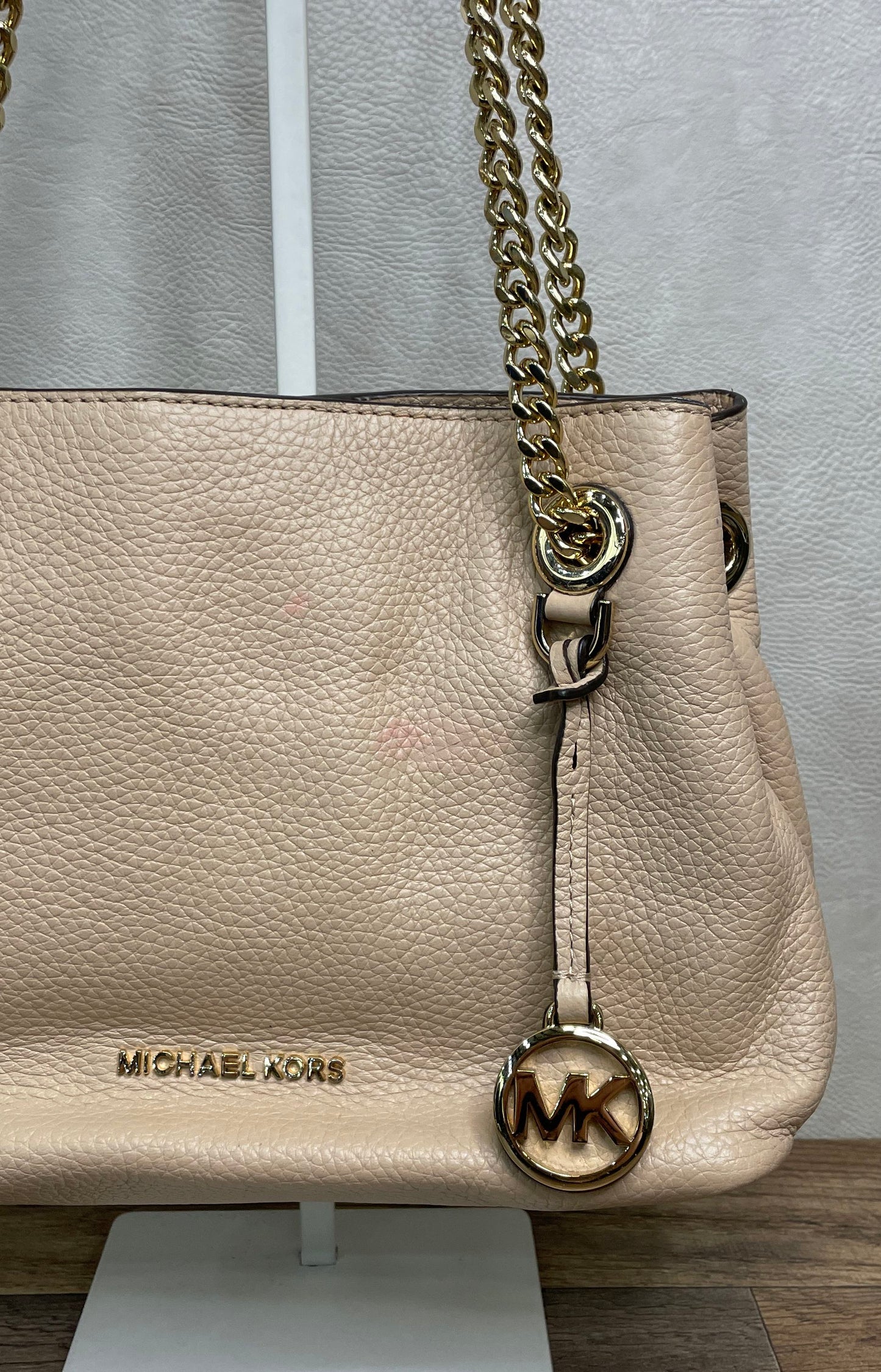 Michael Kors Salmon Pebbled Leather Shoulder Bag Gold Hardware