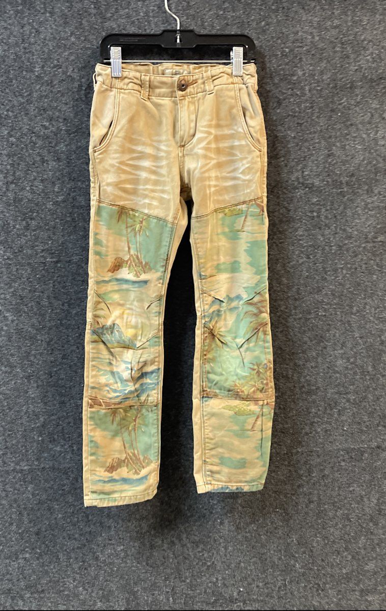 Scotch Shrunk Boys' Tan Tropical Palm Tree Print Double Knee Canvas Pants Sz 8