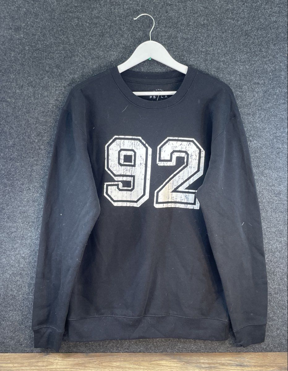 PS LA Women's Black 92 Distressed Graphic Crew Neck Sweatshirt NWT Sz M/L