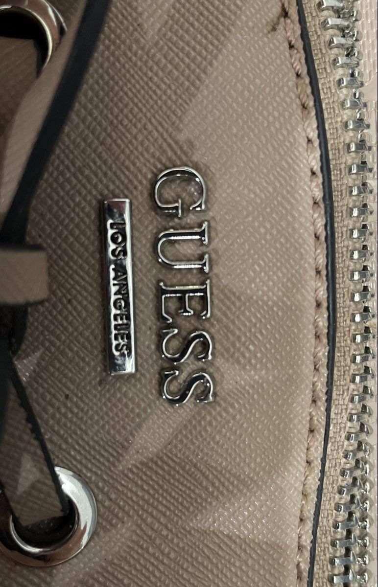 Guess Pink Embossed Logo Mini Backpack Bag Silver Hardware Bow Detail