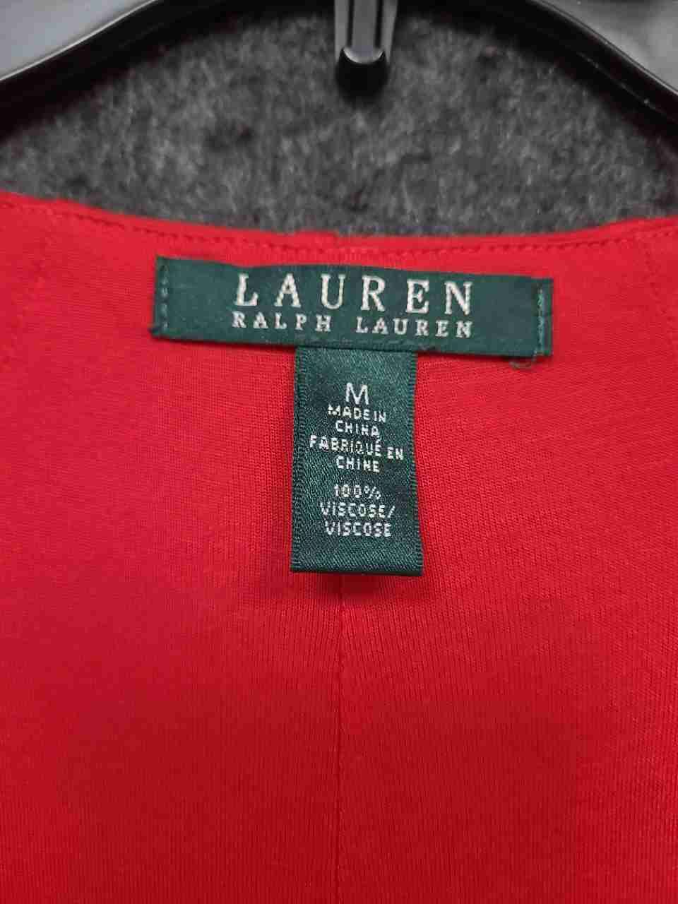Lauren Ralph Lauren Women's Red Sleeveless Faux Wrap Ruched Viscose Dress Sz M