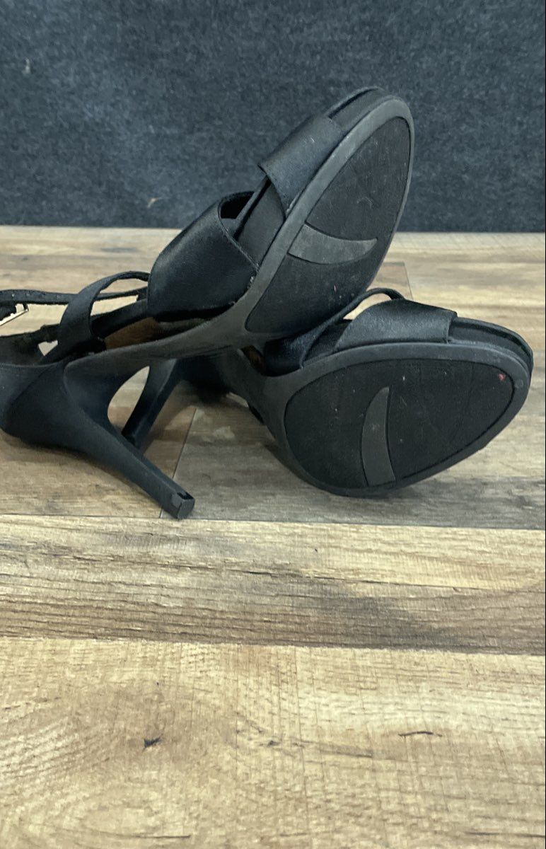 Fioni Night Black Fabric Strappy Platform Stiletto Heels Women's Size 8.5