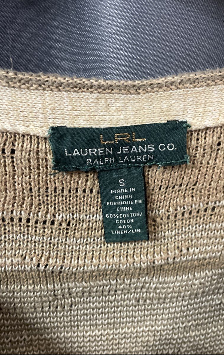 Lauren Jeans Co Ralph Lauren Women's Beige Striped Cotton Linen Knit Top Sz S