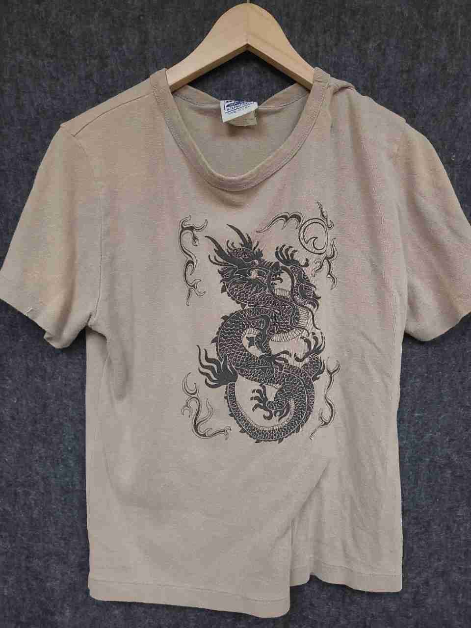 Vintage 90s Ross Sportswear International Tan Dragon Graphic T-Shirt USA Sz L/XL