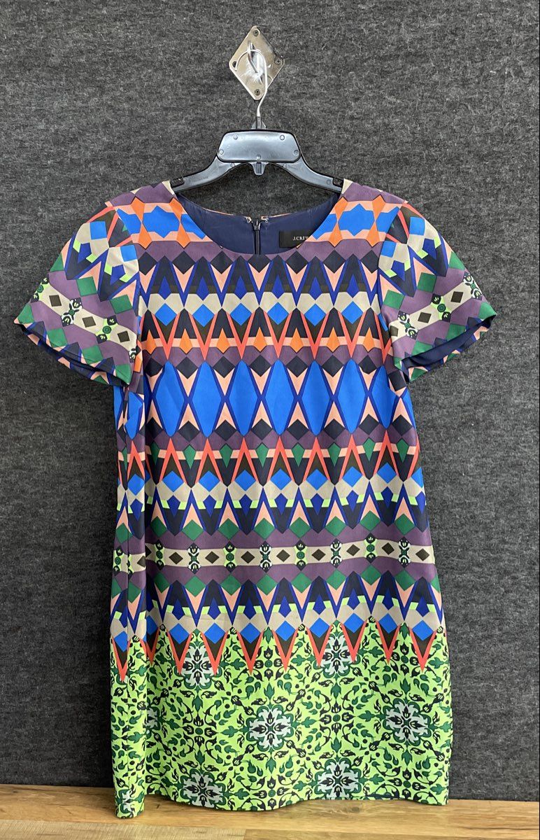 J.Crew Women's Multicolor Silk Geometric Print Short Sleeve Shift Dress Sz 6