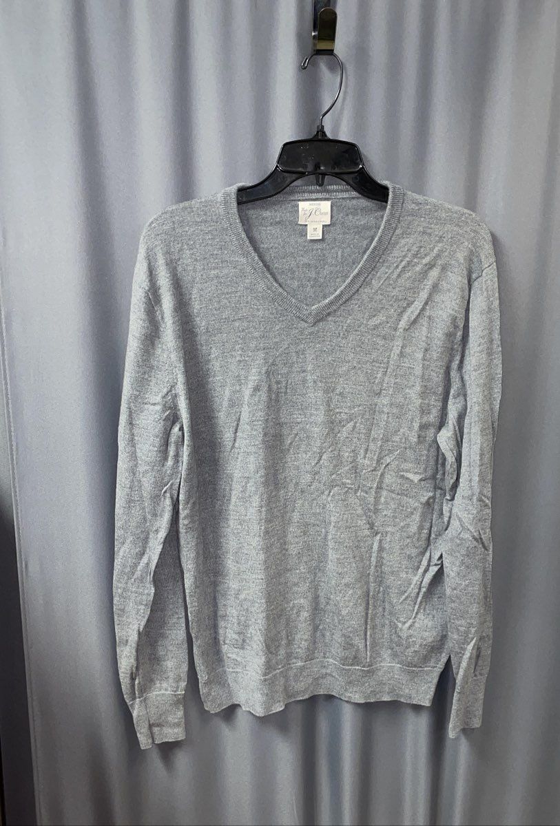 J. Crew Men's Gray 100% Merino Wool V-Neck Long Sleeve Sweater Size M