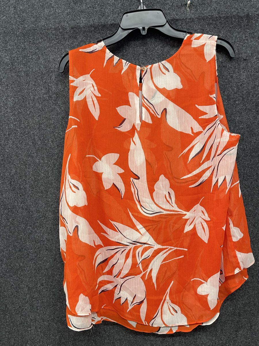Cristina B Women's Orange White Floral Sleeveless Layered Blouse Top Sz XL NWT