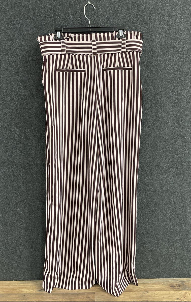 New York & Company Women's Burgundy White Striped Palazzo Pants Sz 14 NWT