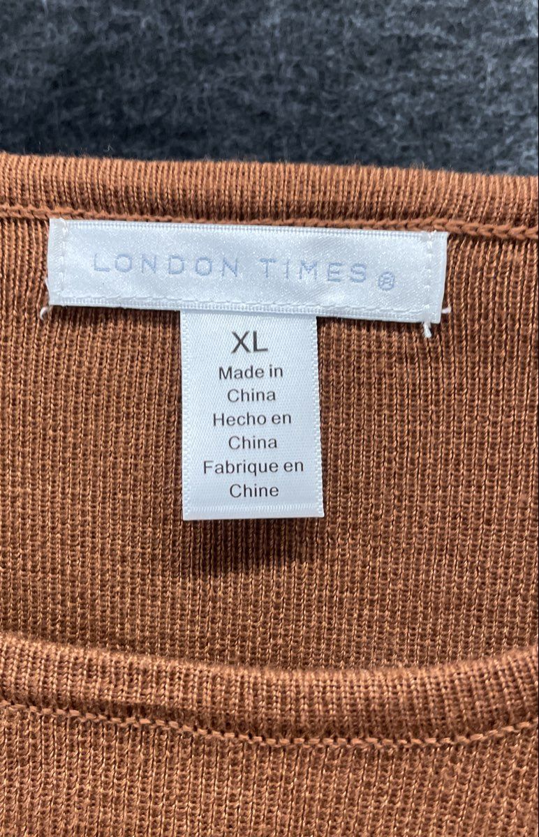 London Times Women's Brown Long Sleeve Houndstooth Fit & Flare Dress XL NWT