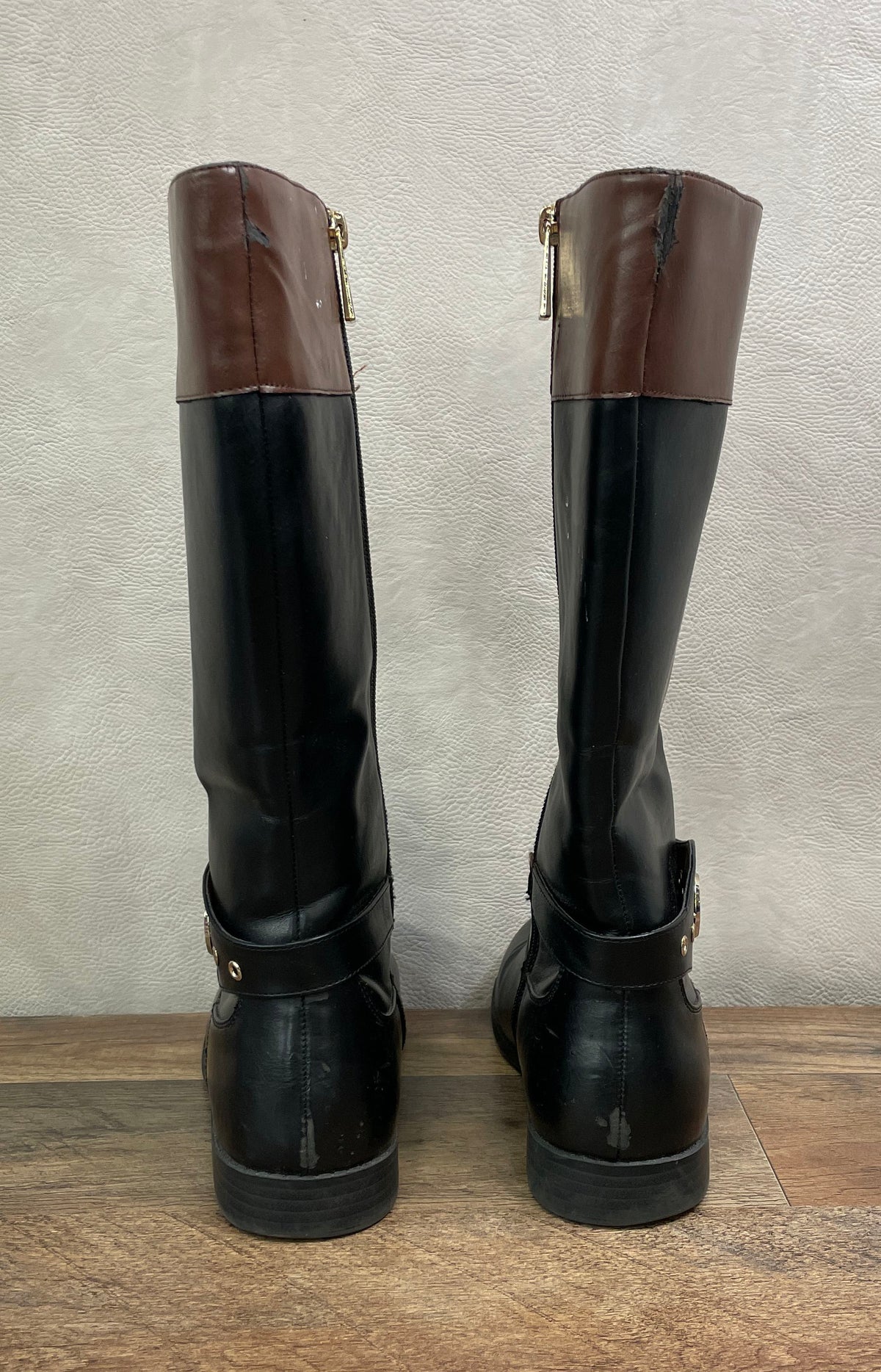 Michael Kors Emma Derby Black Brown Riding Boots Knee High Size 5