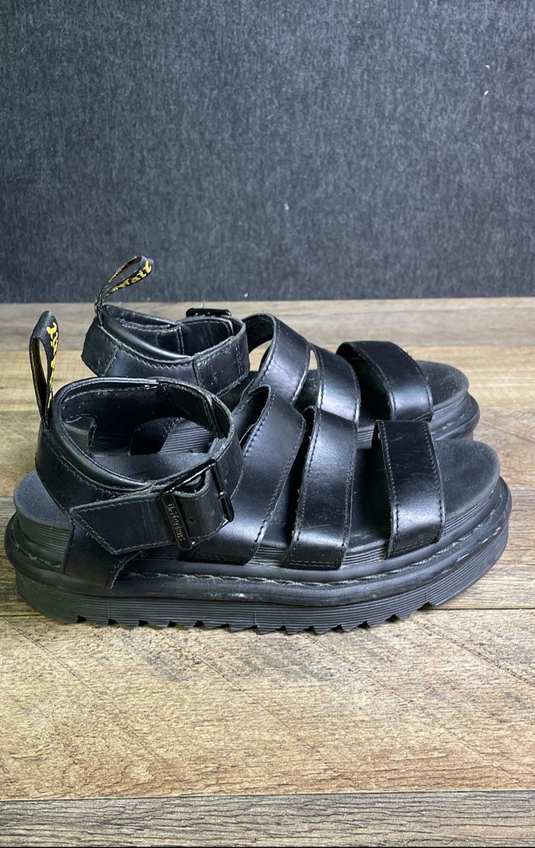 Dr. Martens Blaire Black Leather Platform Sandals Women's Size 5