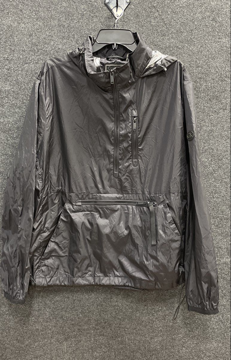 Calvin Klein Men's Black Packable Water Resistant Half-Zip Hooded Jacket Sz XL