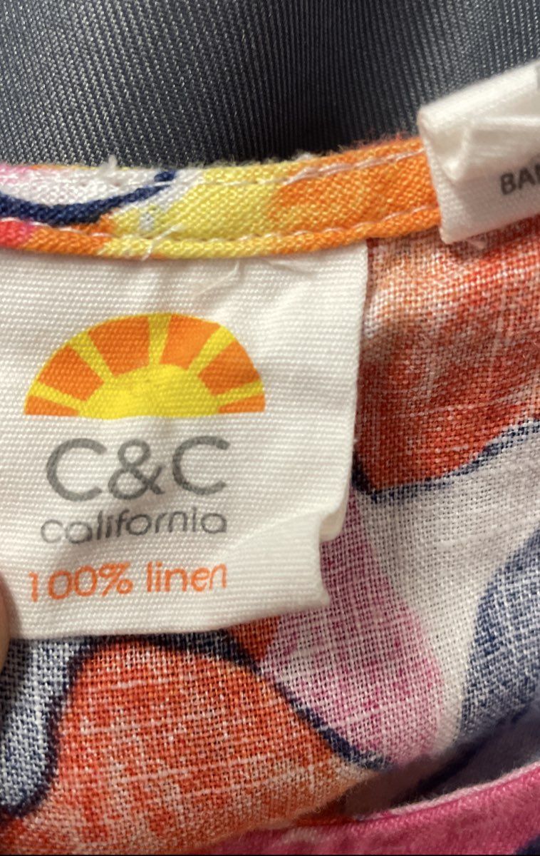 C & C California Women's Multicolor Floral Print 100% Linen Sleeveless Dress S