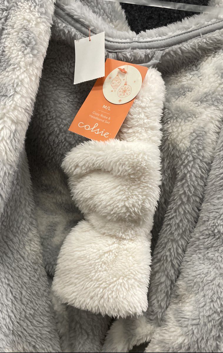 Colsie Women's Gray Cozy Robe & Headband Set Plush Hooded NWT Sz M/L