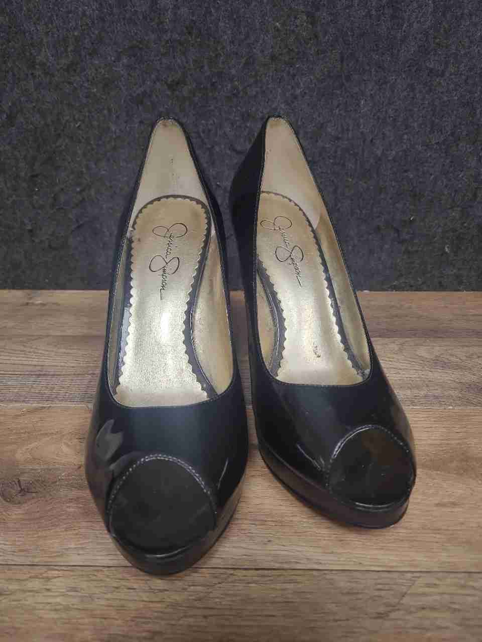 Jessica Simpson Black Patent Leather Platform Peep Toe Pumps Size 10B