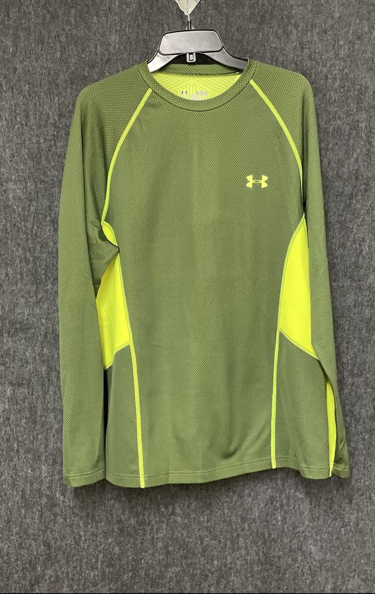 Under Armour Men's ColdGear Fitted Long Sleeve Shirt Green Yellow Sz XL