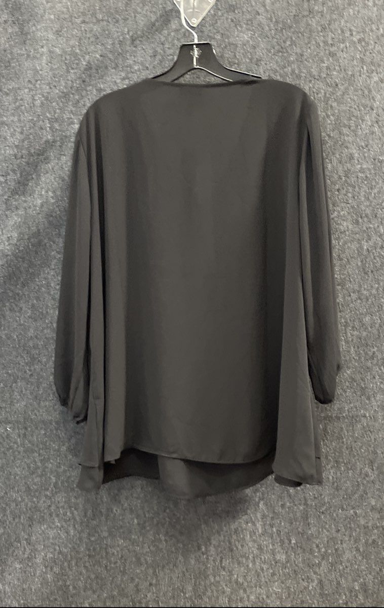 JM Collection Women's Blouse Deep Black Rhinestone V-Neck Holiday Sz XL NWT
