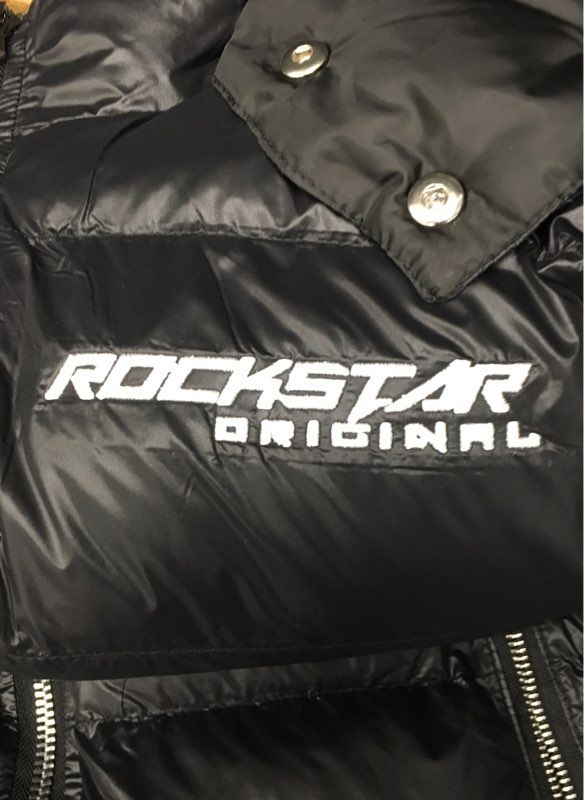 Rockstar Original Men's Alasia Puffer Jacket Black Hooded Logo Sz M
