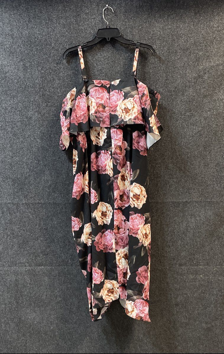 City Chic Women's Black Charlotte Floral Cold Shoulder Ruched Dress Sz XL/22 NWT