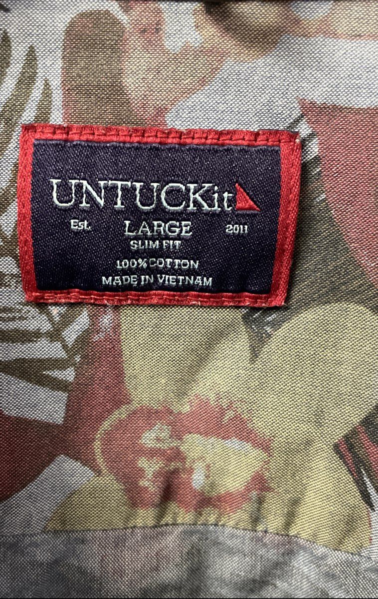 UNTUCKit Men's Gray Tropical Floral Slim Fit Short Sleeve Button Down Shirt L
