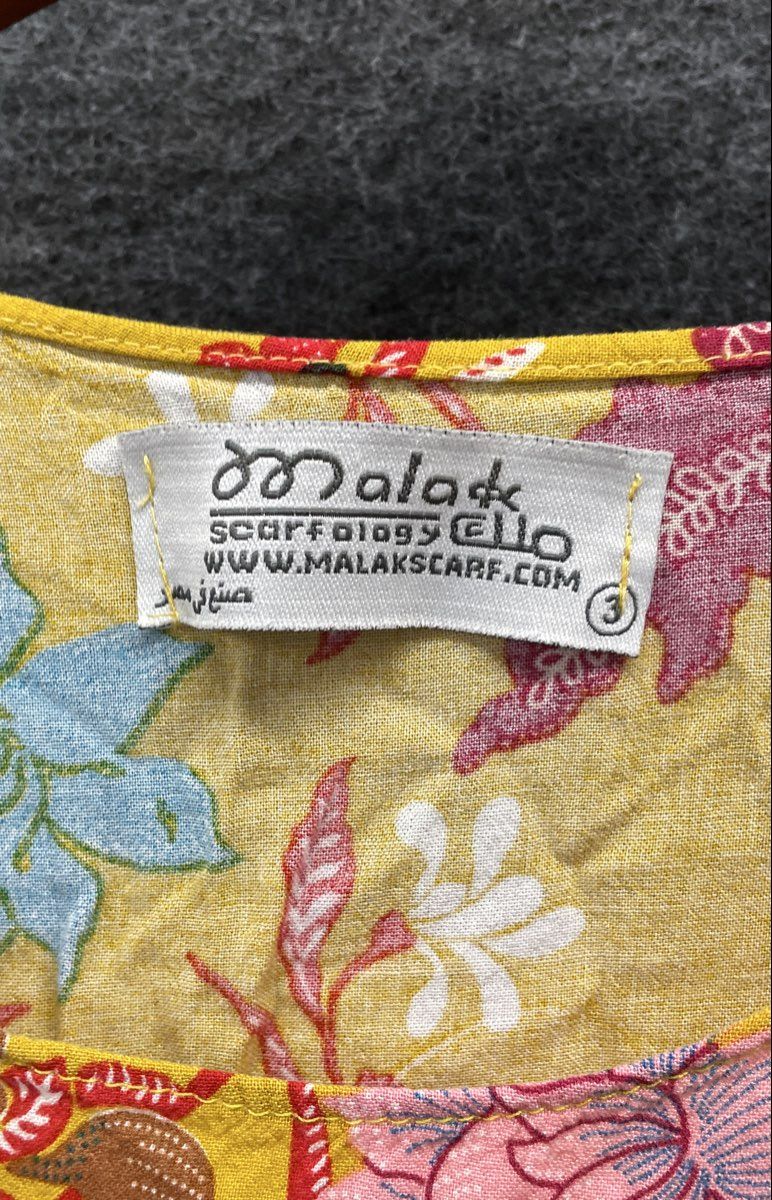 Malak Scarfology Women's Yellow Floral Kaftan Tunic Dress Sz 3