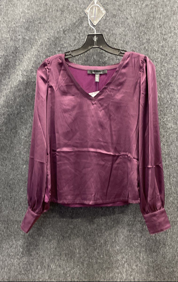White House Black Market Women's Rich Plum LS Woven Front Top Size XS NWT