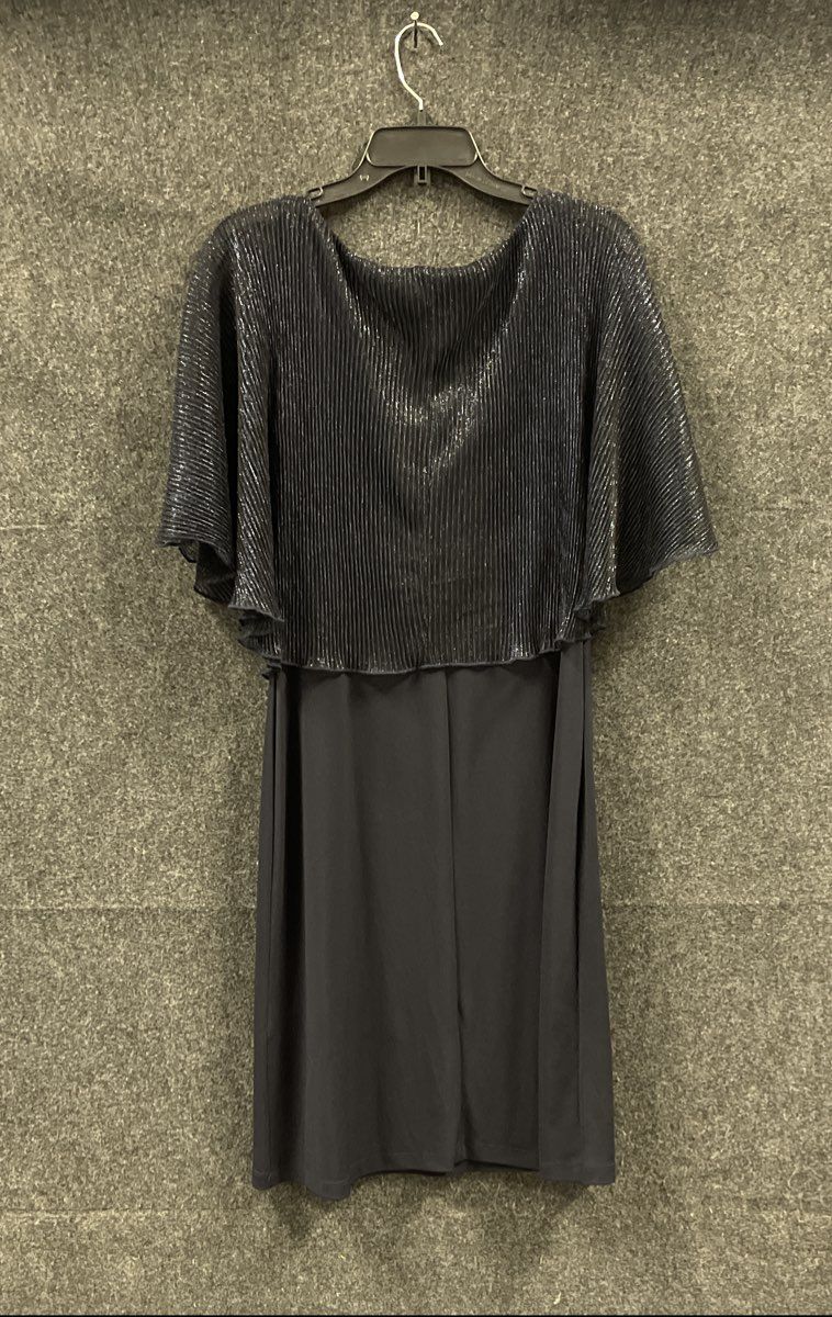 Connected Apparel Women's Navy Metallic Pleated Popover Capelet Dress Size 6