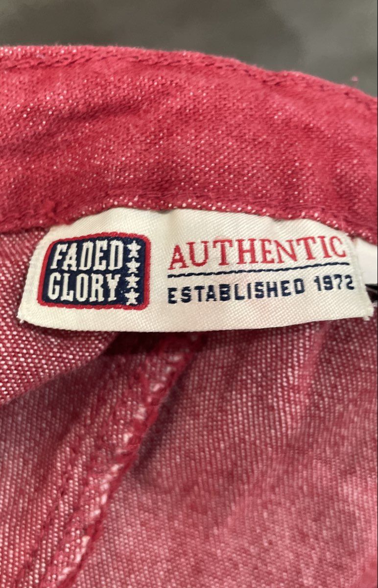 Vintage Y2K Faded Glory Women's Red Denim Skirt Drawstring Waist Pockets Sz 8