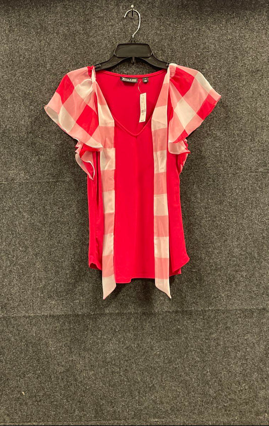 New York & Company Women's Pink 7th Ave Gingham Flutter Sleeve Blouse NWT Sz S