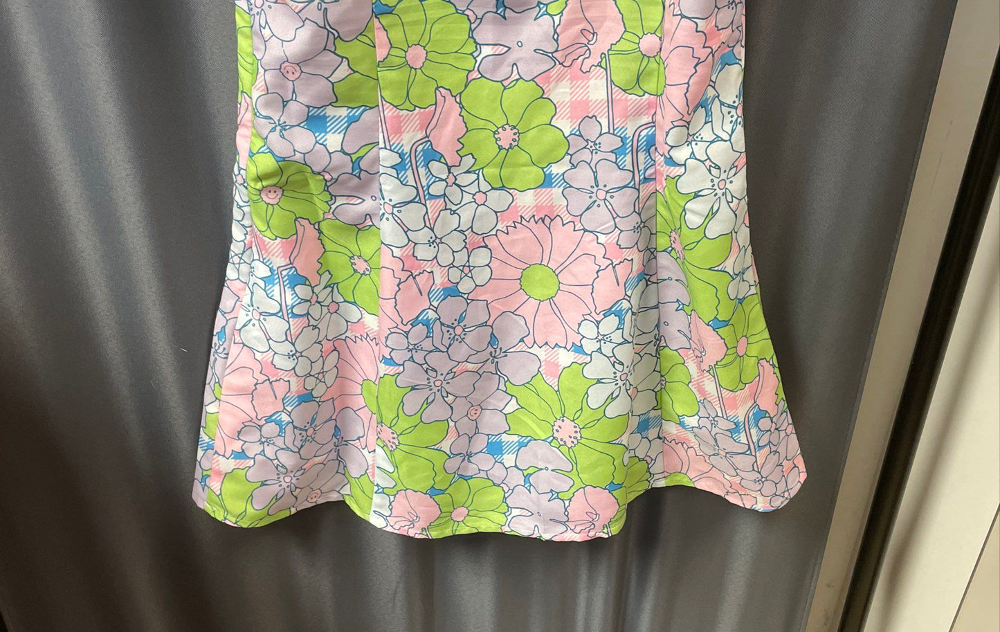 New Girl Order Women's Floral Slip Dress Pink Green Gingham Lace Trim Sz 10