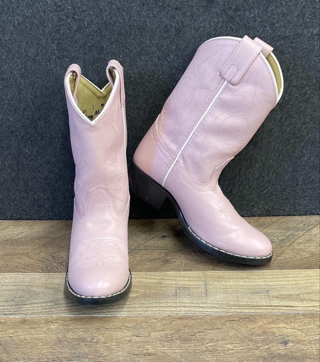 Masterson Boot Co. Pink Leather Western Cowboy Boots Youth Size 1
