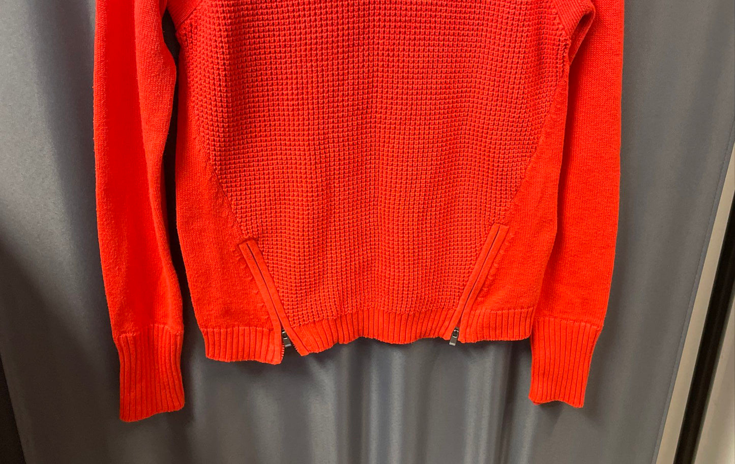 Athleta Women's Orange Textured Knit Side Zip Crewneck Pullover Sweater Sz XXS