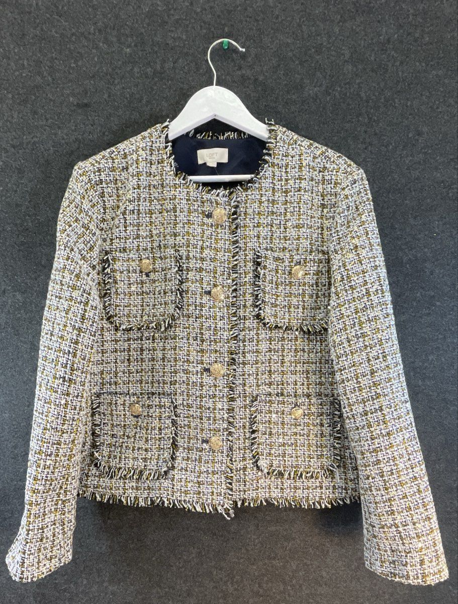 LOFT Women's 2 Piece Tweed Dress & Jacket Set Multicolor Fringed Sz 10 NWT