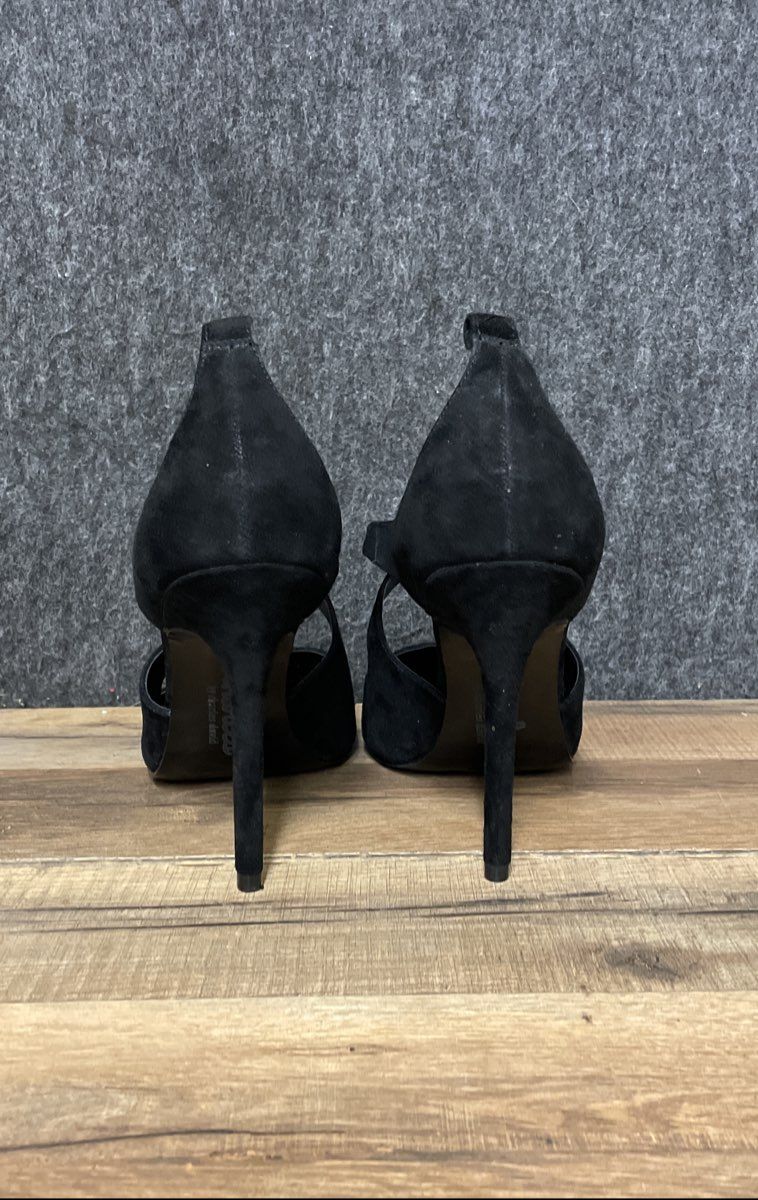 Charles by Charles David Black Suede Asymmetrical Strappy Pointed Toe Heels 10 M