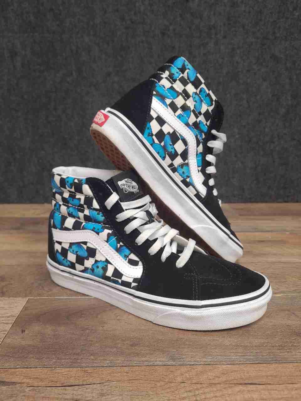 Vans Sk8-Hi Blue Butterfly Checkerboard High Top Sneakers Size Men 6.5 Women 8