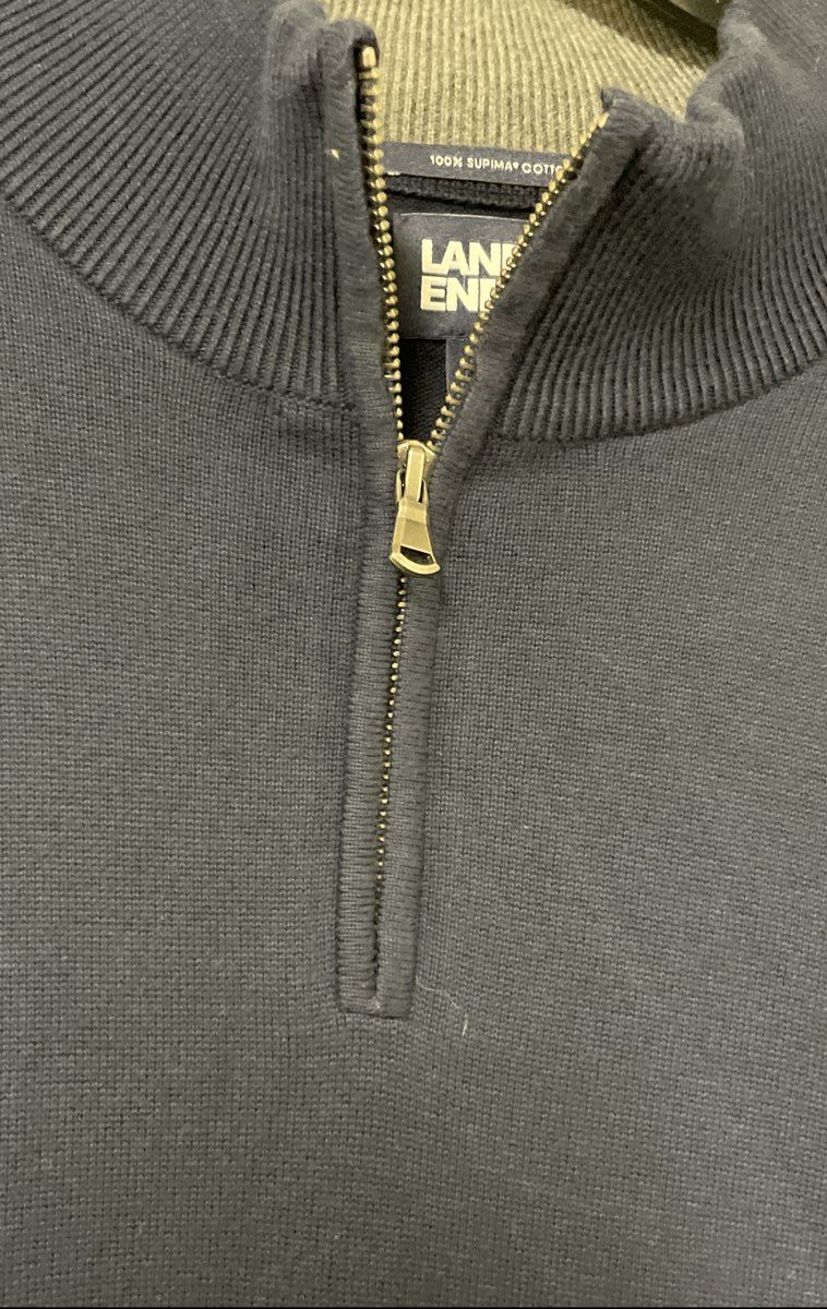 Lands' End Men's Navy Blue 100% Supima Cotton Quarter-Zip Sweater Sz L
