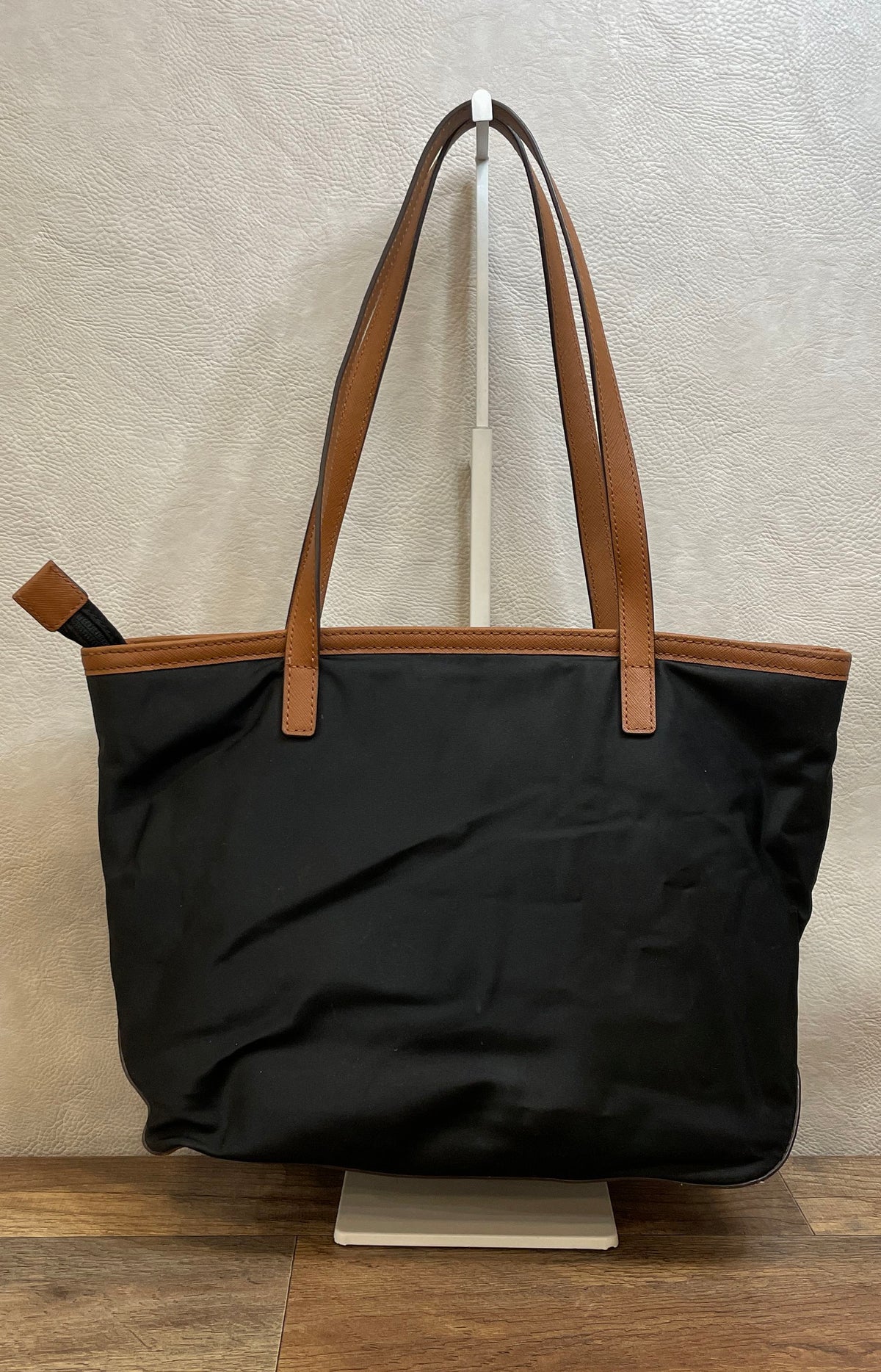 Michael Kors Black Nylon Brown Leather Tote Bag with Tan Wallet Gold HW