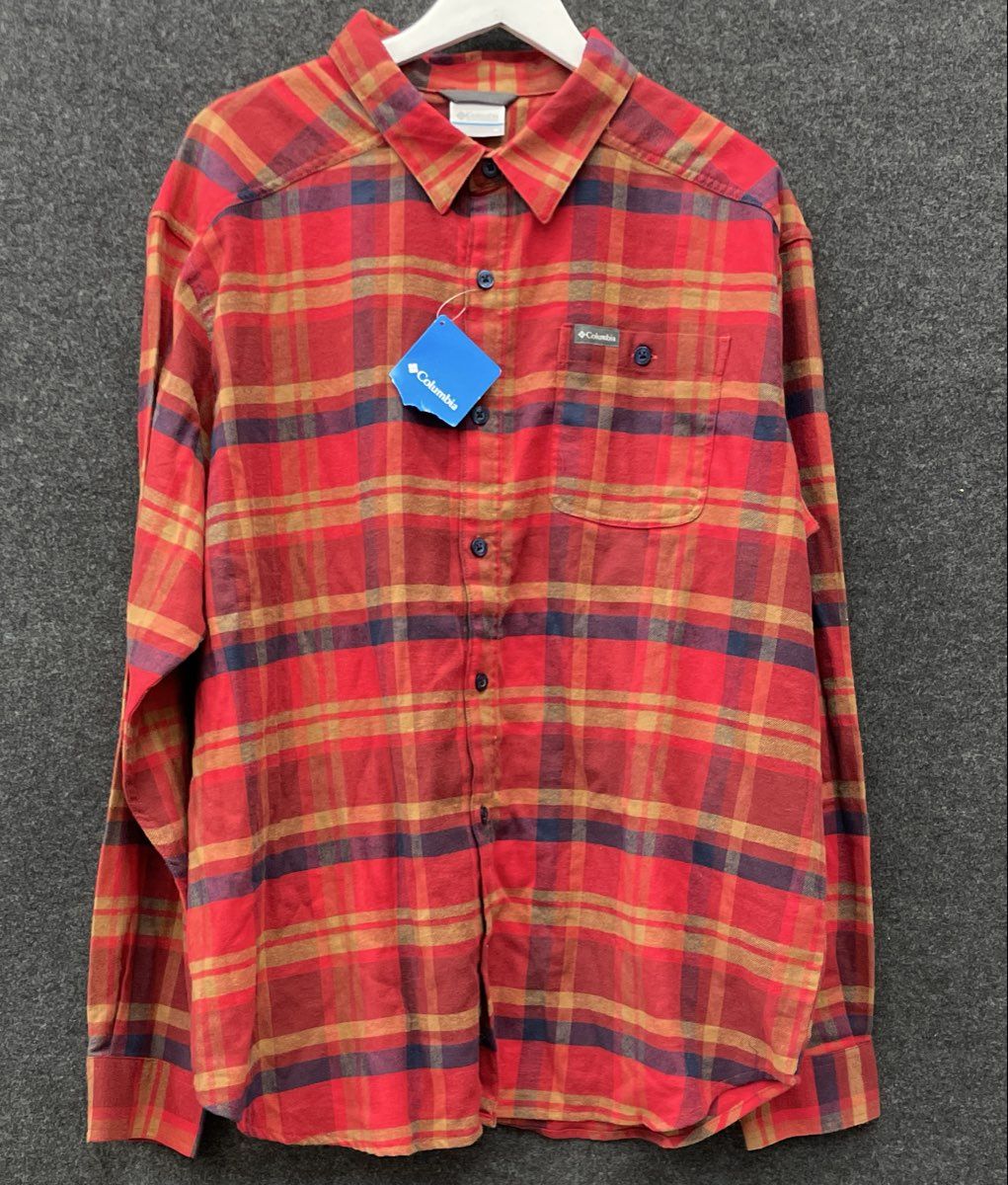 Columbia Men's Cornell Woods Flannel Long Sleeve Red Plaid Shirt Sz XL NWT