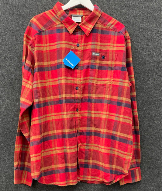 Columbia Men's Cornell Woods Flannel Long Sleeve Red Plaid Shirt Sz XL NWT