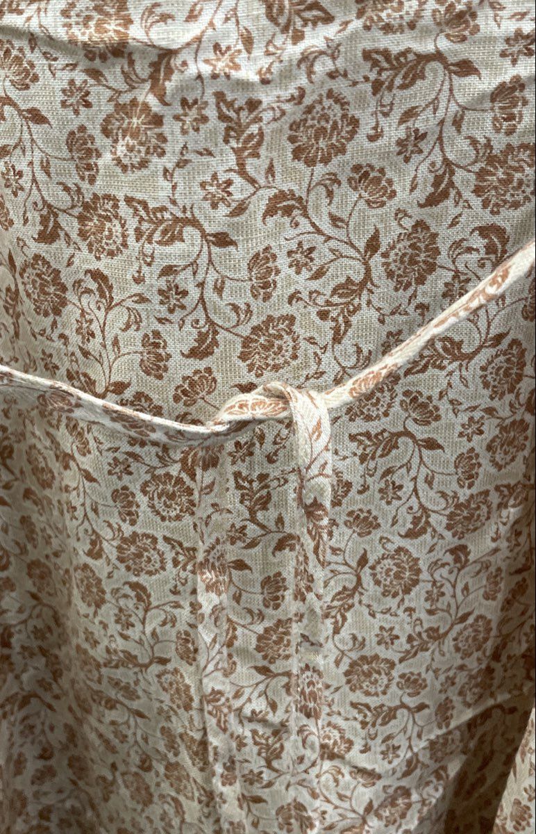 Rhythm Women's Cream Floral Rayon Ramie V-Neck Tie Waist Sundress Sz S