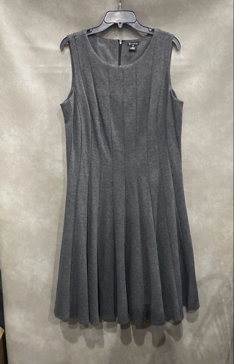 New Directions Women's Grey Herringbone Knit Sleeveless Fit & Flare Dress Sz 16W