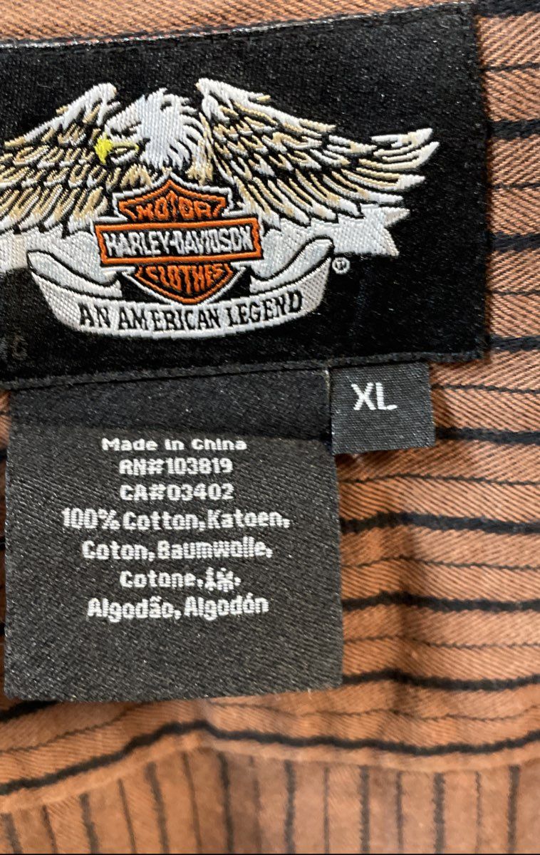 Vintage 00s Harley-Davidson Striped Embroidered Back Work Shirt Sz XL