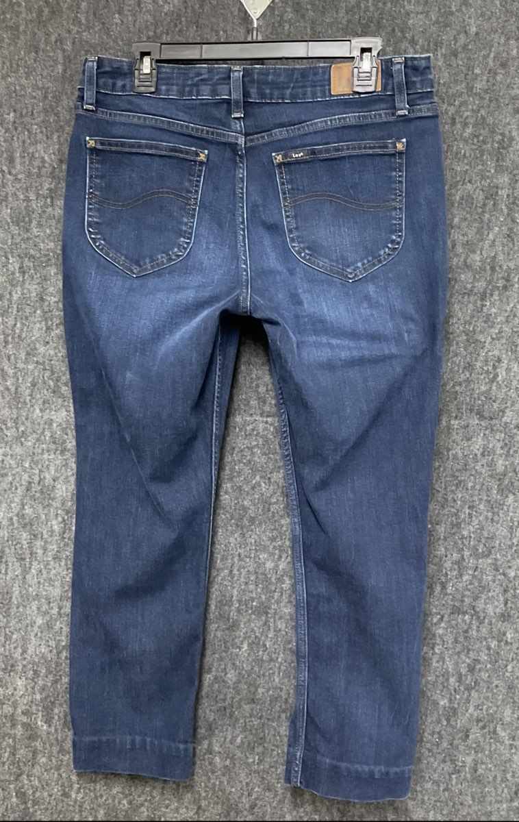 Lee Women's Blue Dark Wash Stretch Straight Leg Jeans Size 14 M