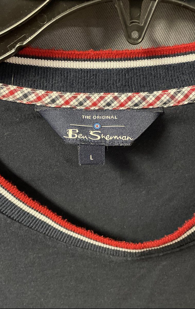 Ben Sherman Men's Navy Blue Stripe Tipped Pocket Crew Neck T-Shirt Size L