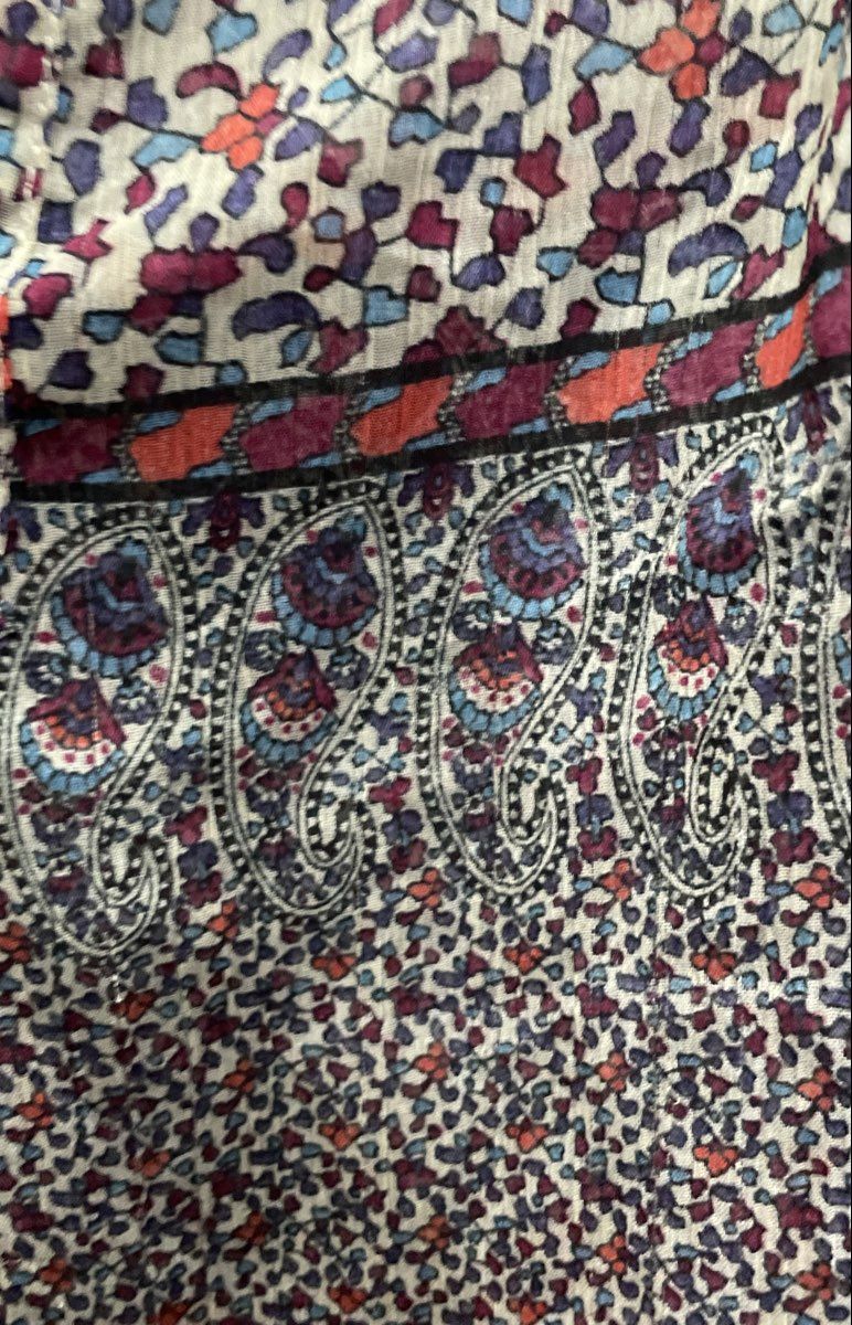 Converse One Star Women's Multicolor Paisley Sheer Boho Bell Sleeve Blouse Sz XS